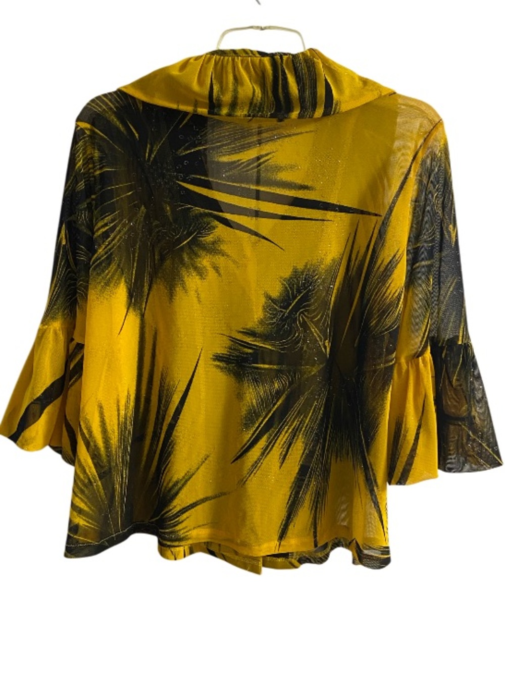 Damee Gold & Black Abstract Burst Button-Front Blouse Ruffle Collar Large - Picture 2 of 6
